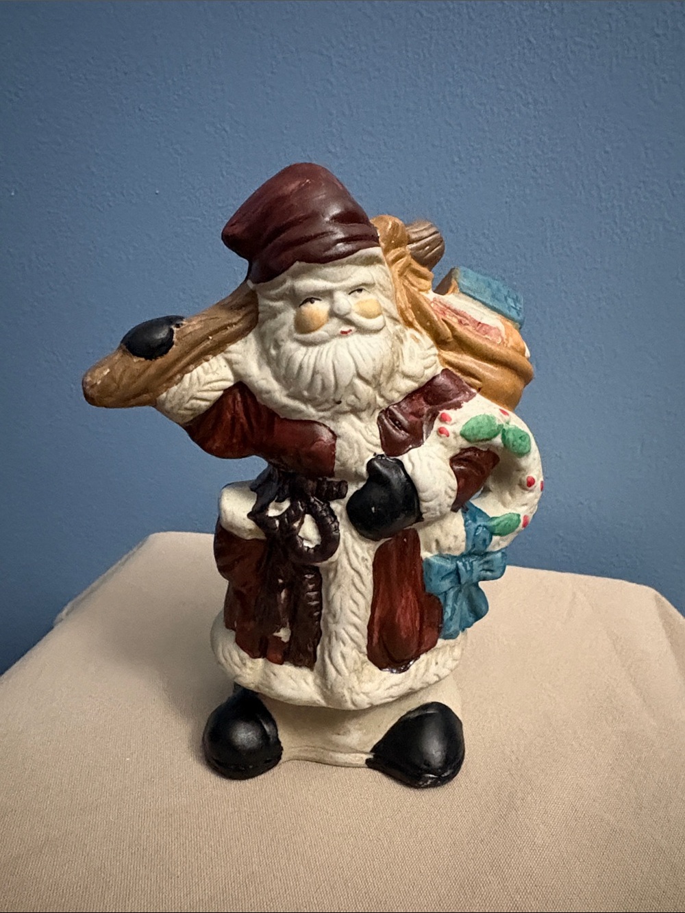 Festive Santa Head Ceramic Luminary - Red and White Holiday Décor